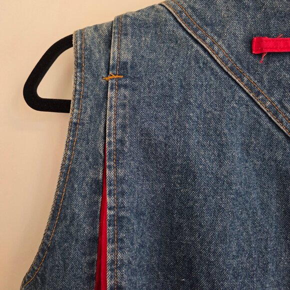 Vintage Denim Utility Vest – Red Lining, Snap Buttons - Picture 9 of 12